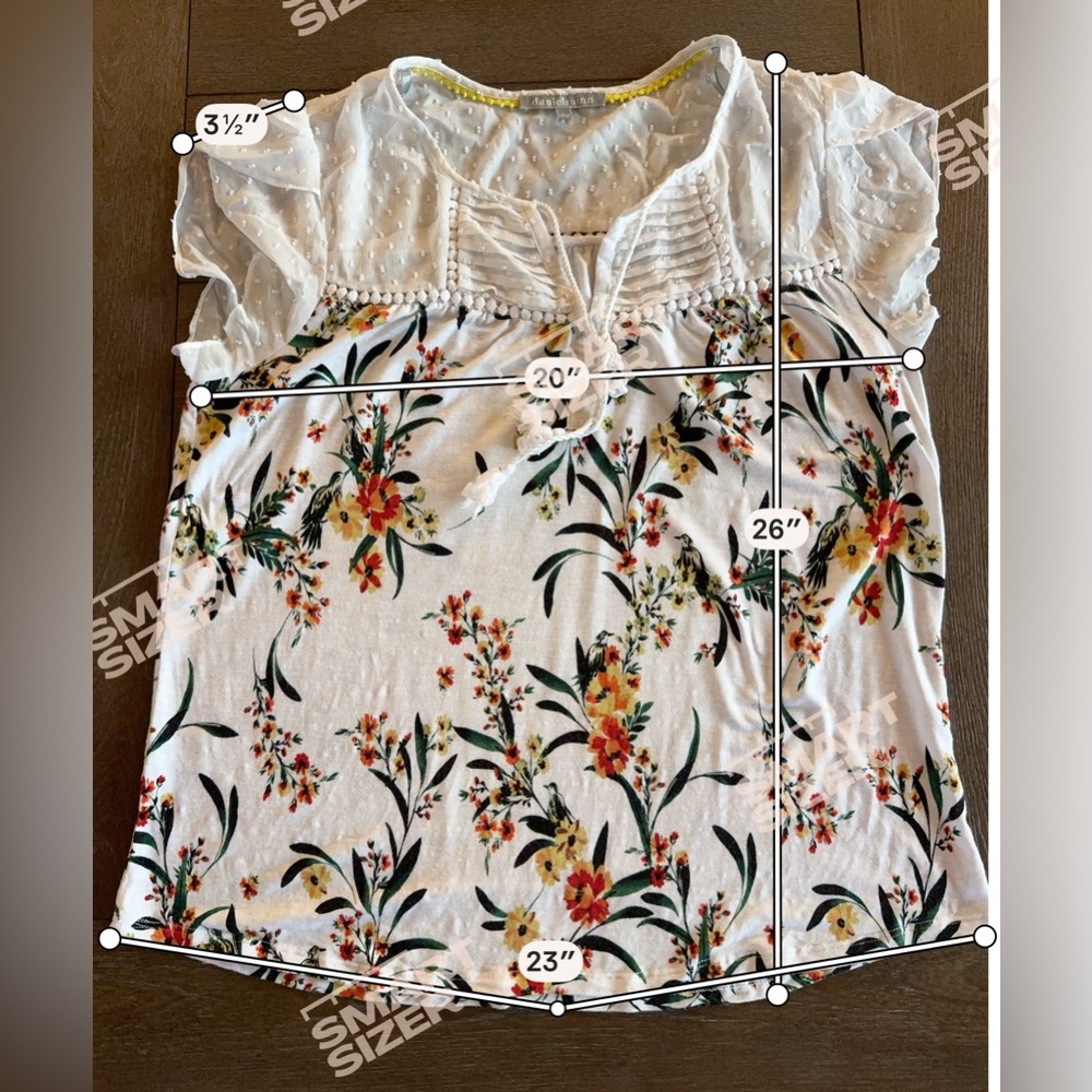 Daniel Rainn short Sleeve Blouse Ivory Floral Women’s Size Large - Picture 8 of 8